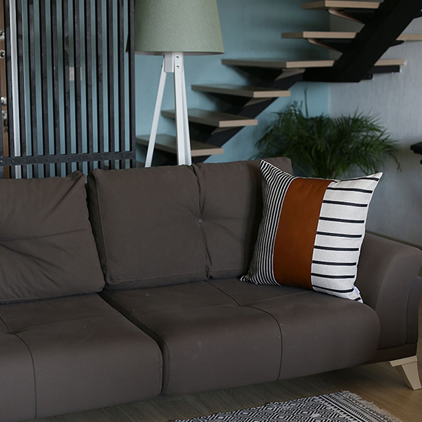 Bohemian Mixed Set of 2 Vegan Faux Leather Brown Geometric Throw Pillow Cover for Couch, Bedding