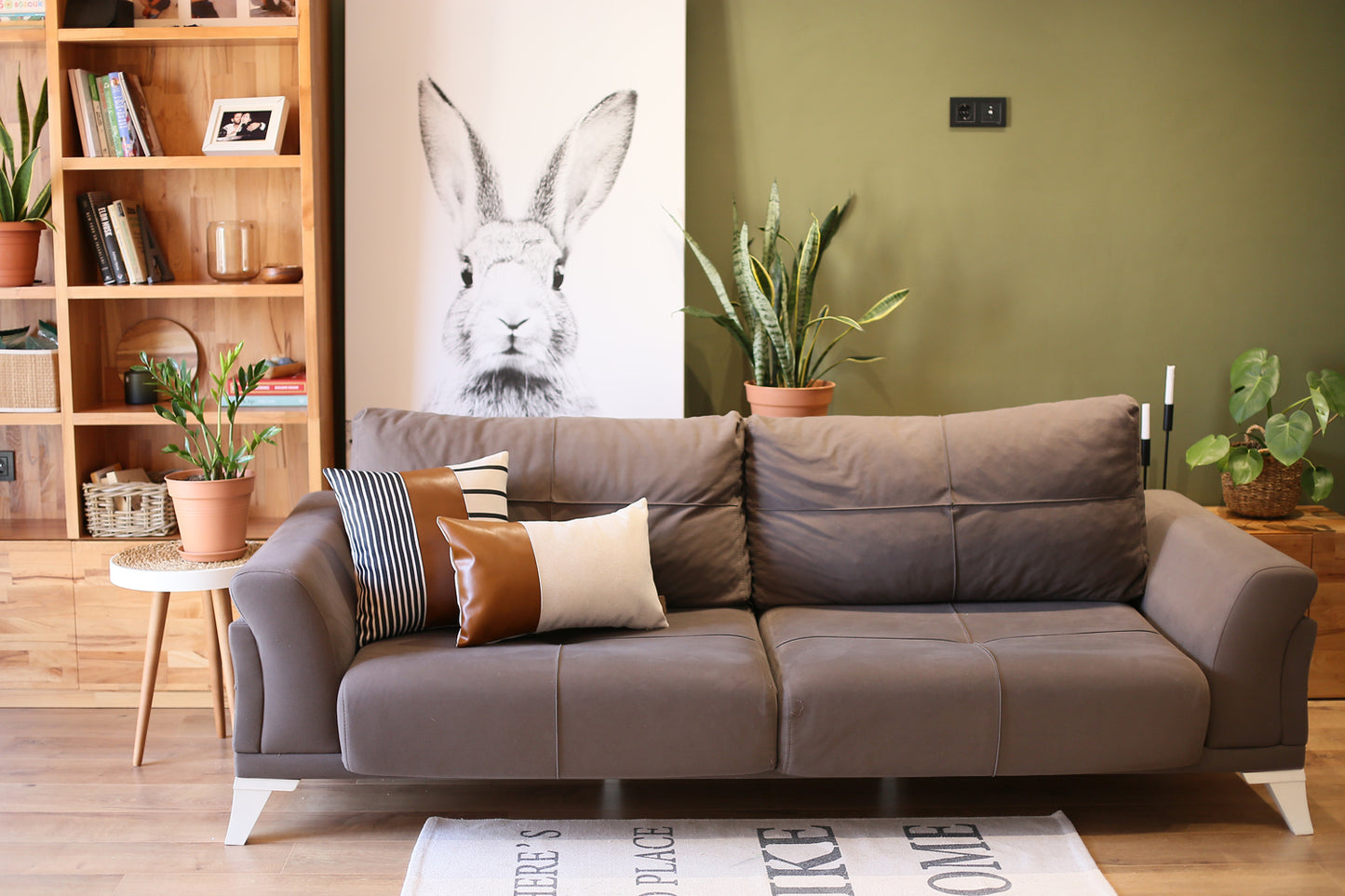 Bohemian Mixed Set of 2 Vegan Faux Leather Brown Geometric Throw Pillow Cover for Couch, Bedding