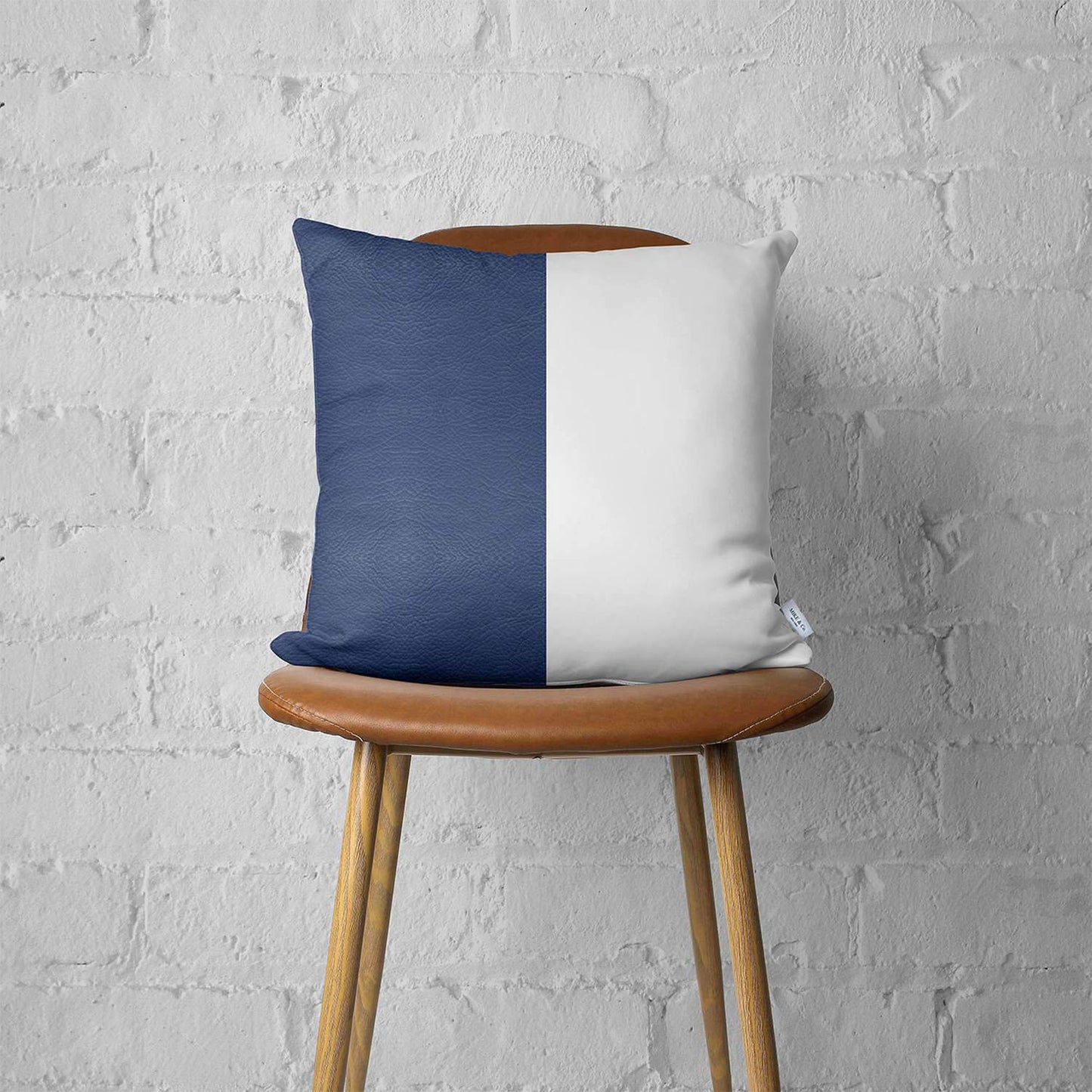 Bohemian Mixed Set of 2 Vegan Faux Leather Navy Blue Solid Throw Pillow Cover for Couch, Bedding