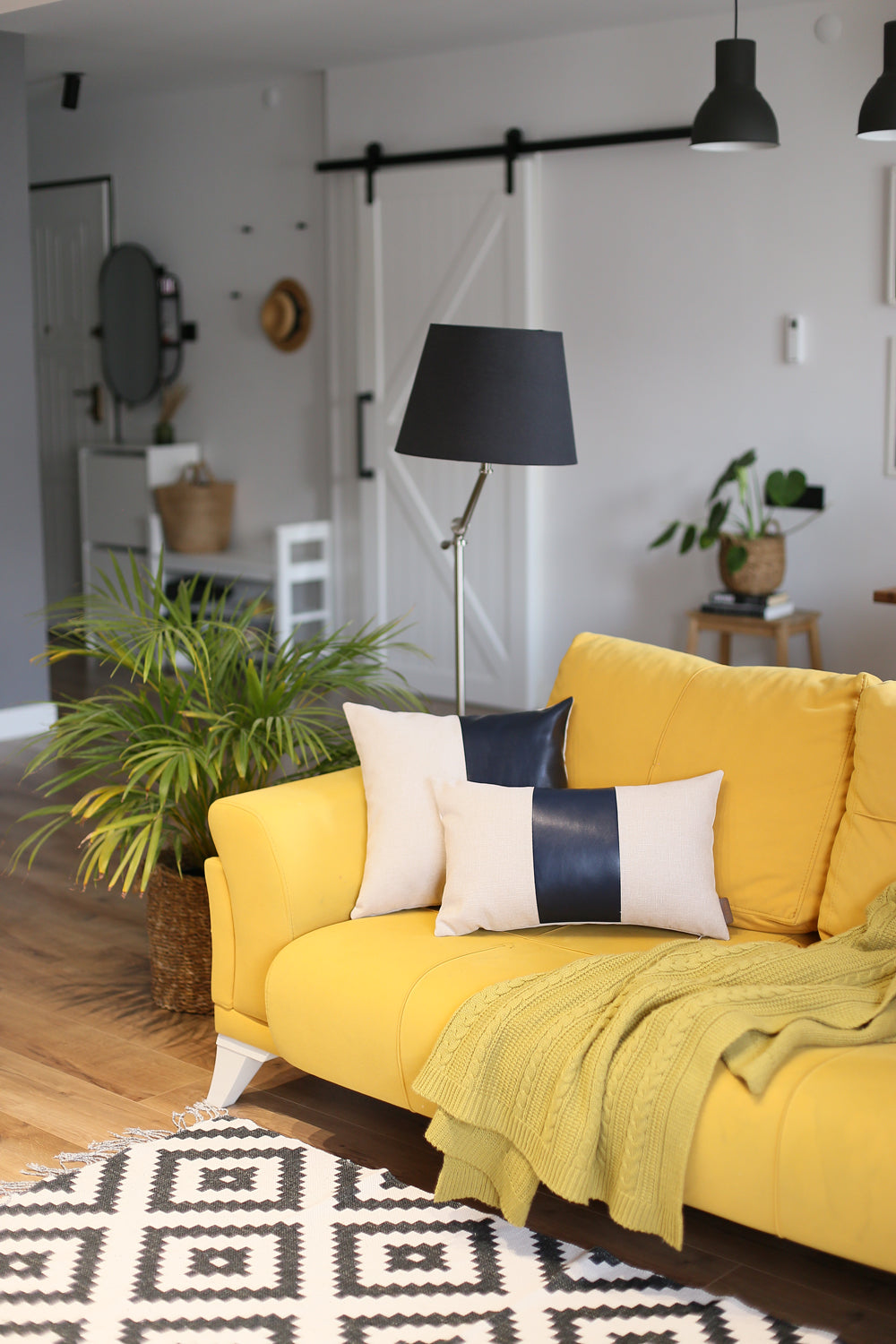 Bohemian Mixed Set of 2 Vegan Faux Leather Navy Blue Solid Throw Pillow Cover for Couch, Bedding