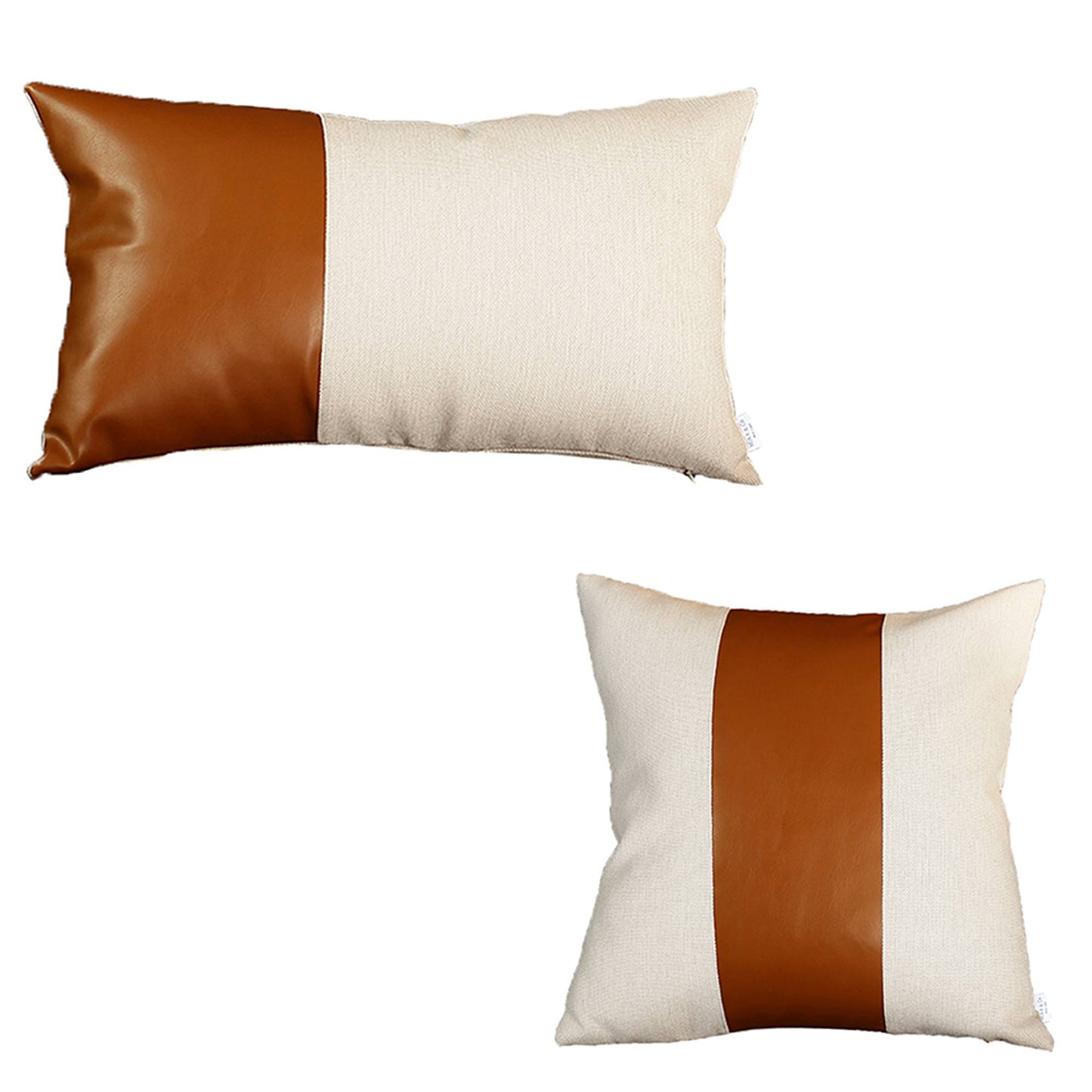 Bohemian Mixed Set of 2 Vegan Faux Leather Brown Solid Throw Pillow Cover for Couch, Bedding