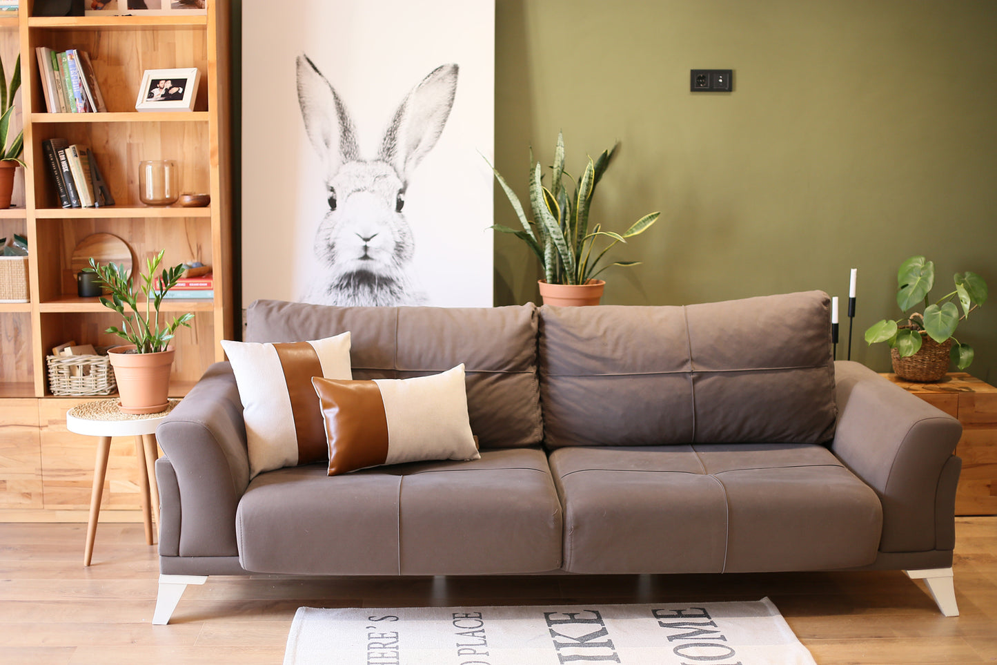 Bohemian Mixed Set of 2 Vegan Faux Leather Brown Solid Throw Pillow Cover for Couch, Bedding