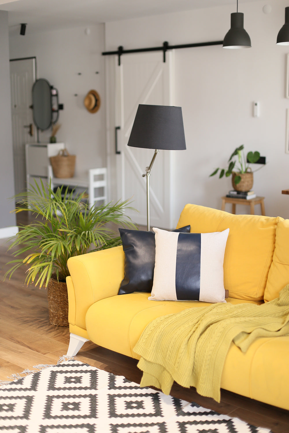 Bohemian Mixed Set of 2 Vegan Faux Leather Navy Blue Solid Throw Pillow Cover for Couch, Bedding