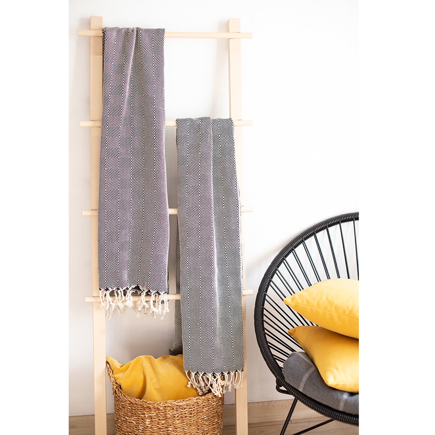 Handwoven Throw Blanket Set of 2 40" x 70" Turkish Cotton 100% with Tassels for Couch, Sofa, Bedding