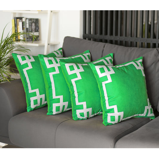 Geometric Green&White Square Throw Pillow Cover (Set of 4)