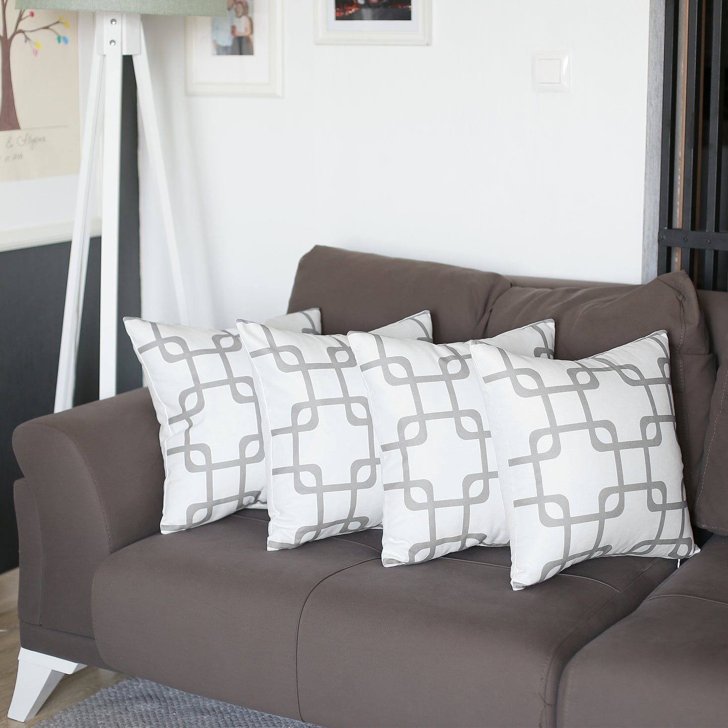 Geometric Gray Squares Square Throw Pillow Cover (Set of 4)