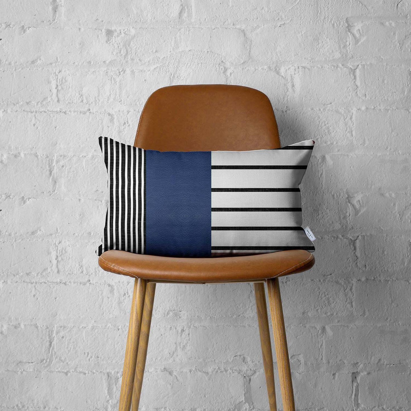 Bohemian Mixed Set of 4 Vegan Faux Leather Navy Blue Geometric Throw Pillow Cover for Couch, Bedding