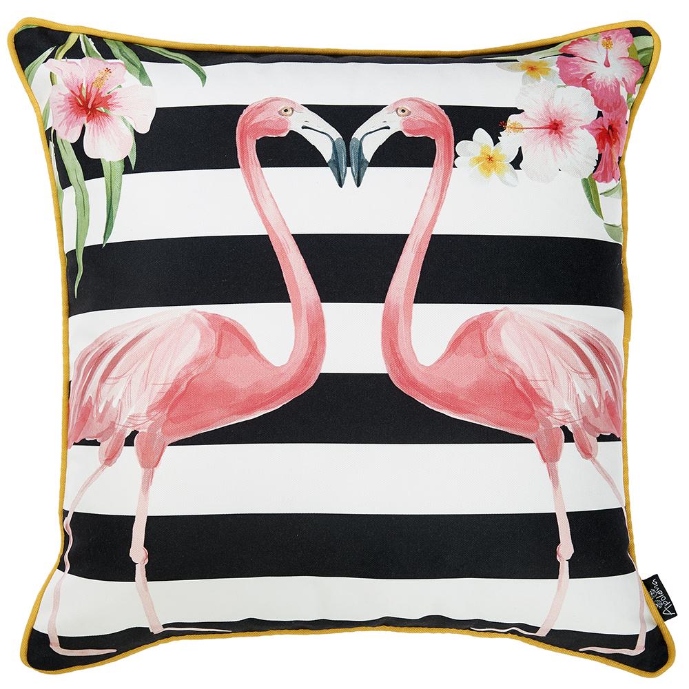 Tropical Flamingo Love Squares Decorative Throw Pillow Cover 18''x 18''