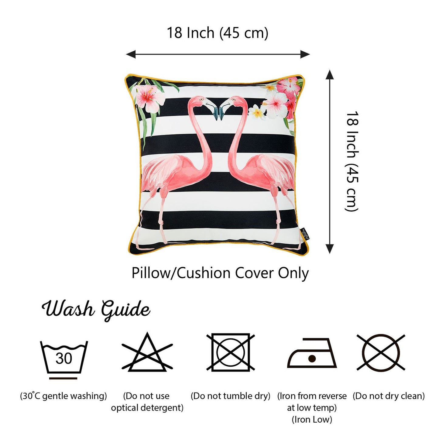 Tropical Flamingo Love Squares Decorative Throw Pillow Cover 18''x 18''
