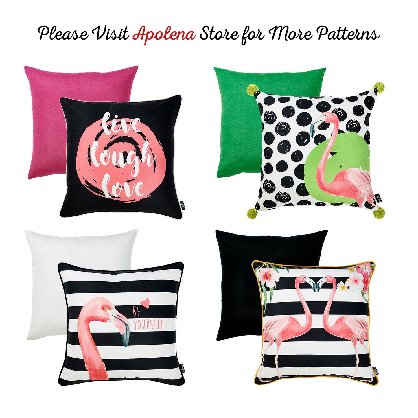 Tropical Flamingo Love Squares Decorative Throw Pillow Cover 18''x 18''