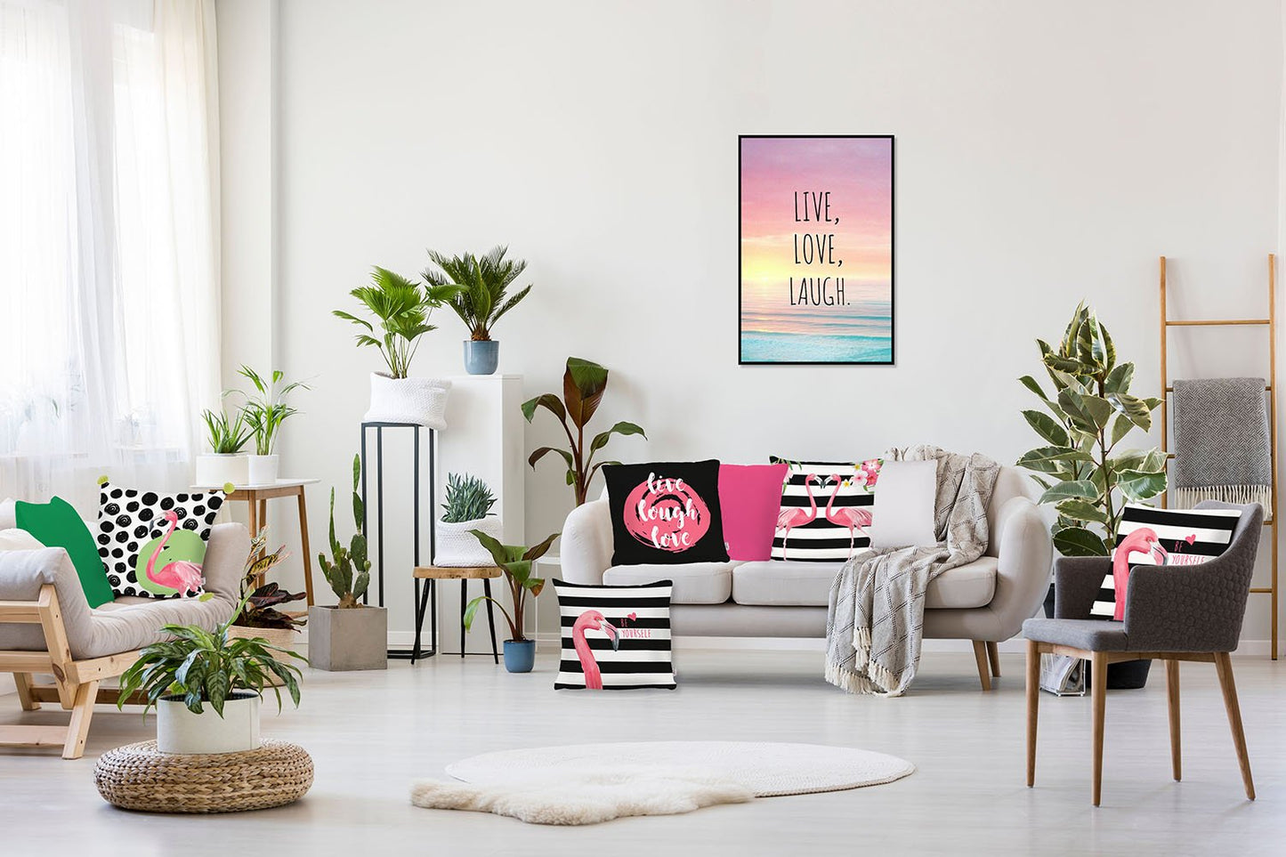 Tropical Flamingo Love Squares Printed Decorative Throw Pillow Cover Home Decor Pillowcase 18''x 18''