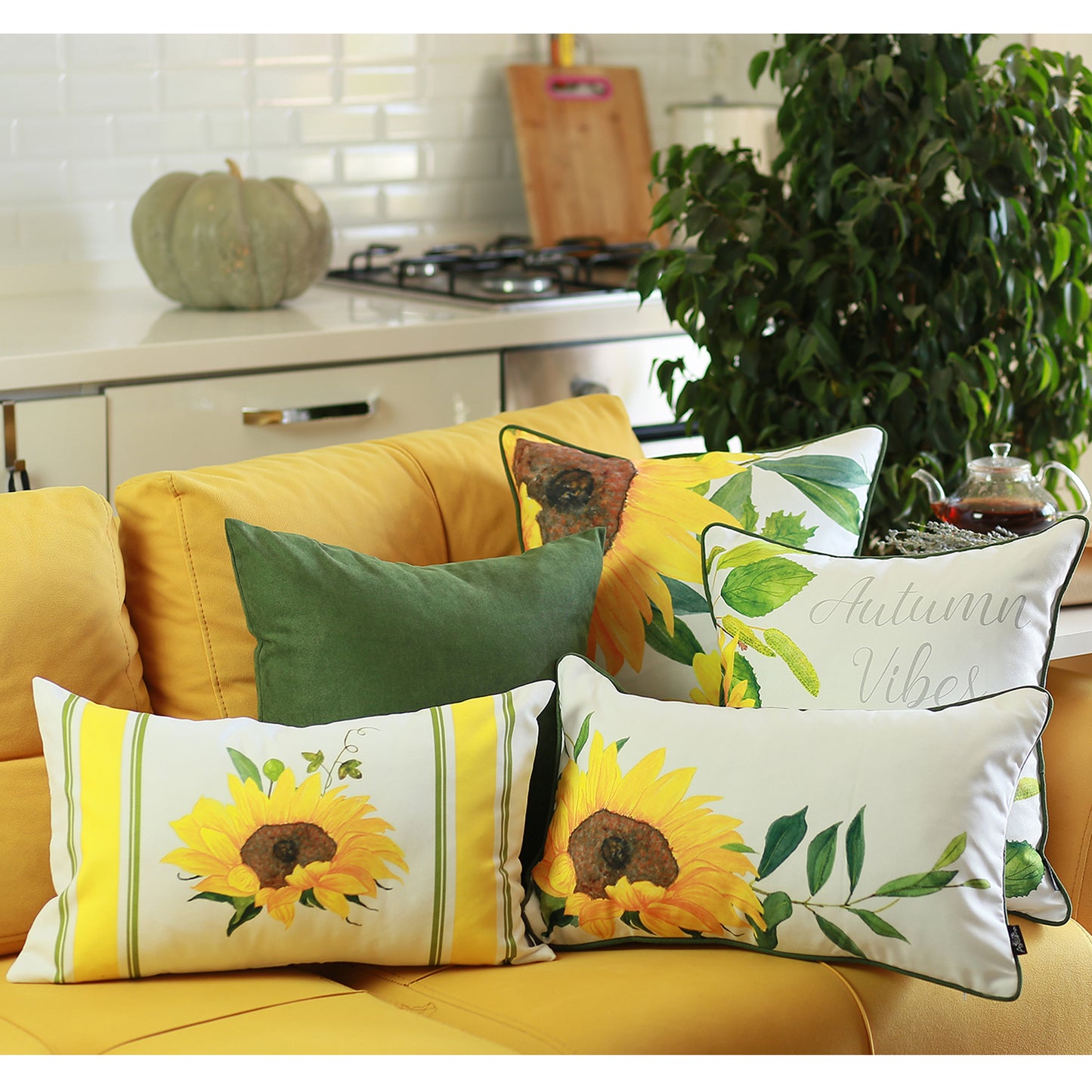 Fall Season Decorative Throw Pillow 18" x 18" Sunflowers Lumbar for Couch, Bedding