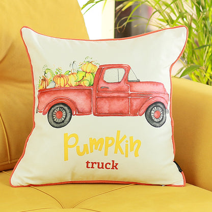 Fall Season Decorative Single Throw Pillow Red Pumpkin Truck 18" x 18" White & Red Square Thanksgiving for Couch, Bedding