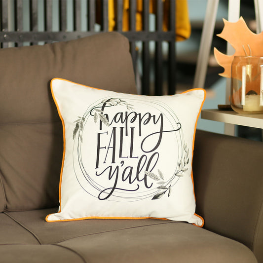 Fall Season Decorative Single Throw Pillow Quote 18" x 18" White & Orange Square Thanksgiving for Couch, Bedding