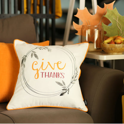 Fall Season Decorative Single Throw Pillow Quote 18" x 18" White & Orange Square Thanksgiving for Couch, Bedding