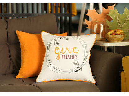 Fall Season Decorative Single Throw Pillow Quote 18" x 18" White & Orange Square Thanksgiving for Couch, Bedding