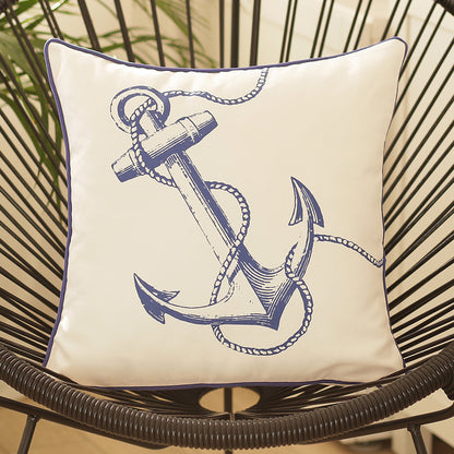 Decorative Single Nautical Coastal Throw Pillow 18" x 18" Square White & Blue