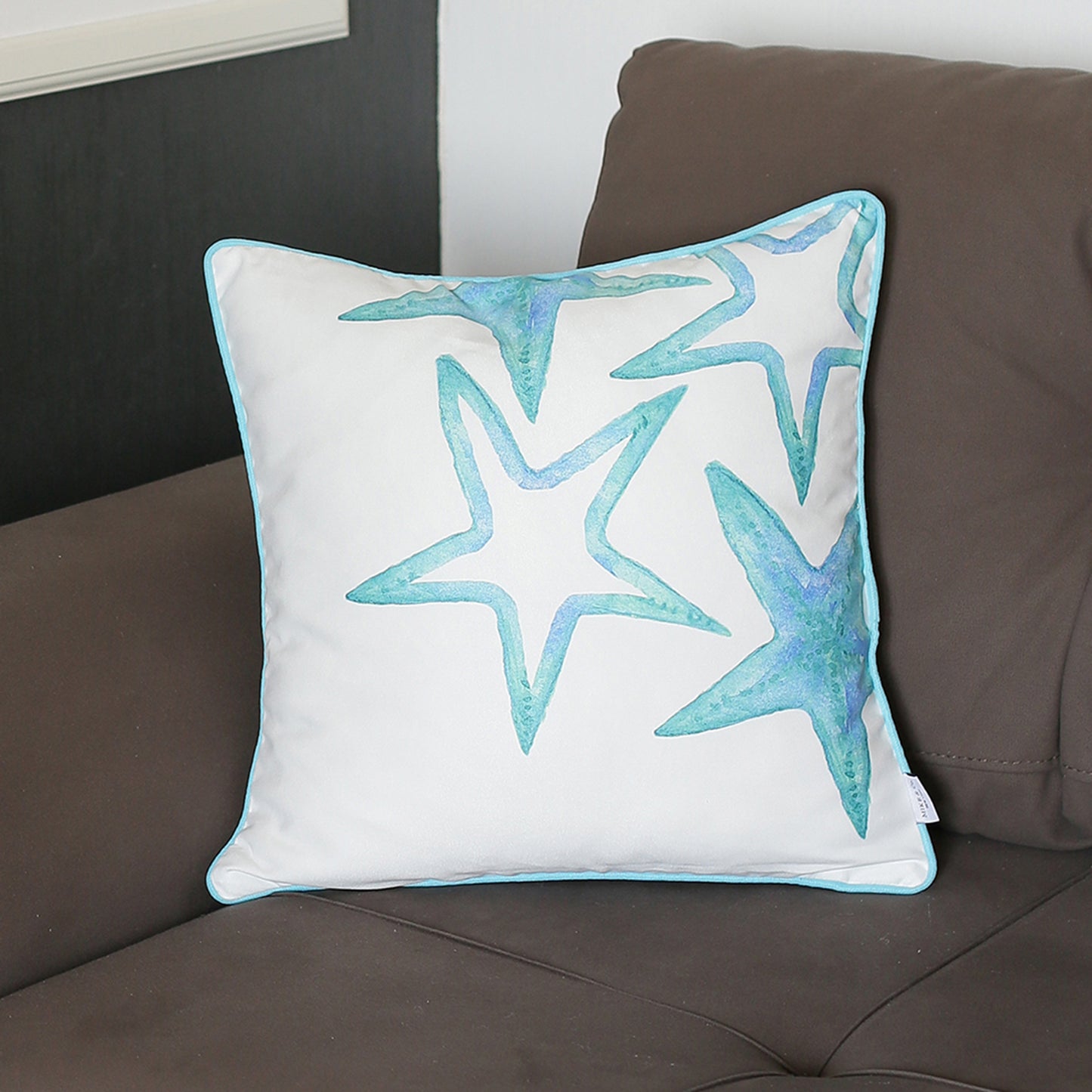 Decorative Single Nautical Coastal Throw Pillow 18" x 18" Square White & Blue