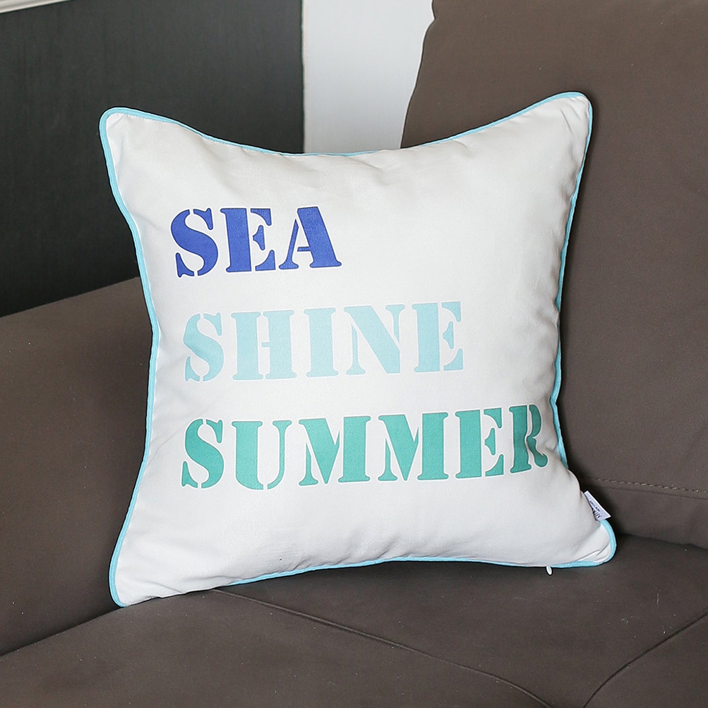 Decorative Single Nautical Coastal Throw Pillow 18" x 18" Square White & Blue