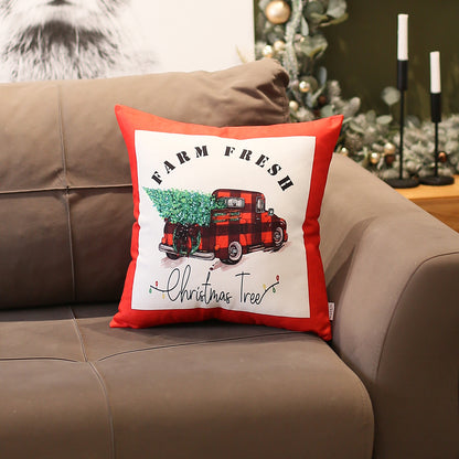 Christmas Truck Decorative Single Throw Pillow 18" x 18" Red & White Square for Couch, Bedding