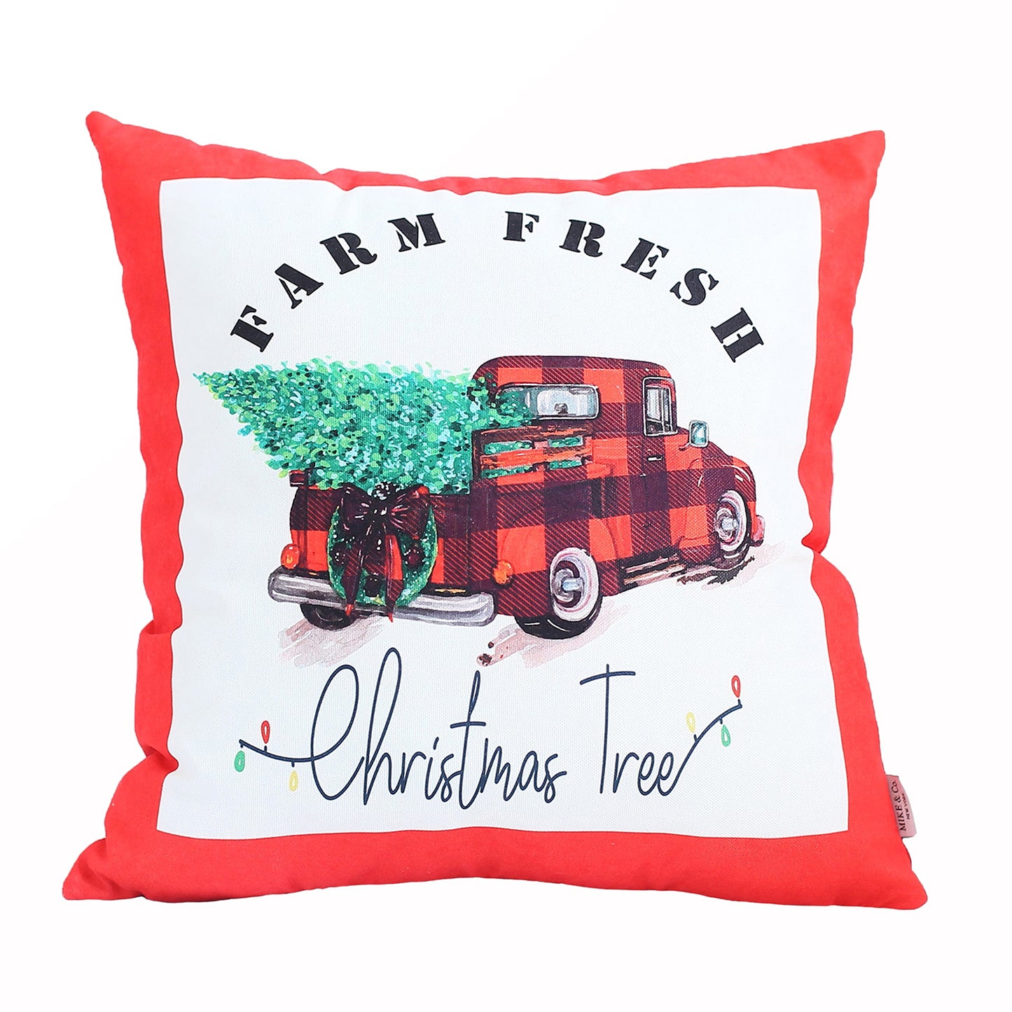 Christmas Truck Decorative Single Throw Pillow 18" x 18" Red & White Square for Couch, Bedding