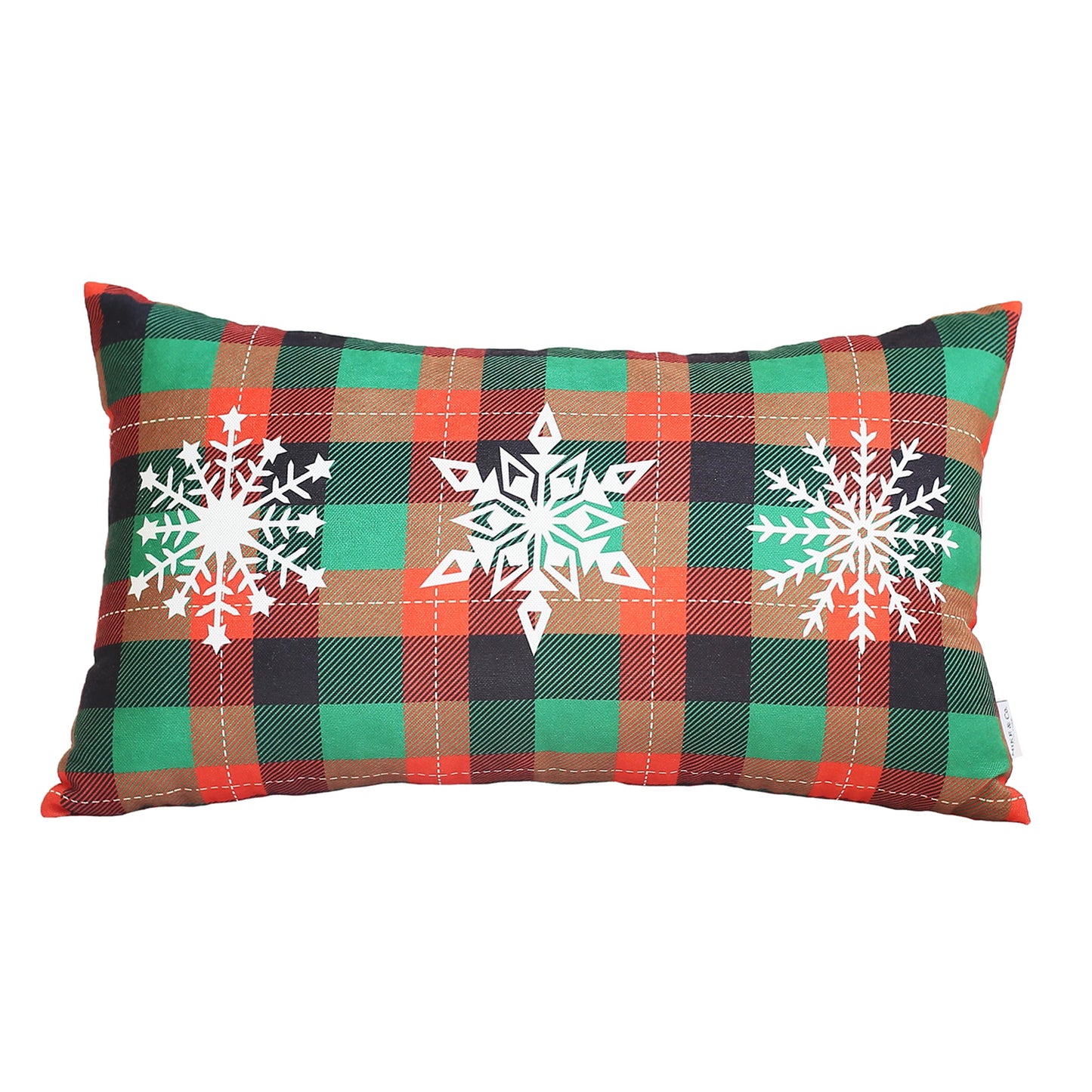 Christmas Snowflakes Decorative Single Throw Pillow 12" x 20" Red & Green Lumbar for Couch, Bedding