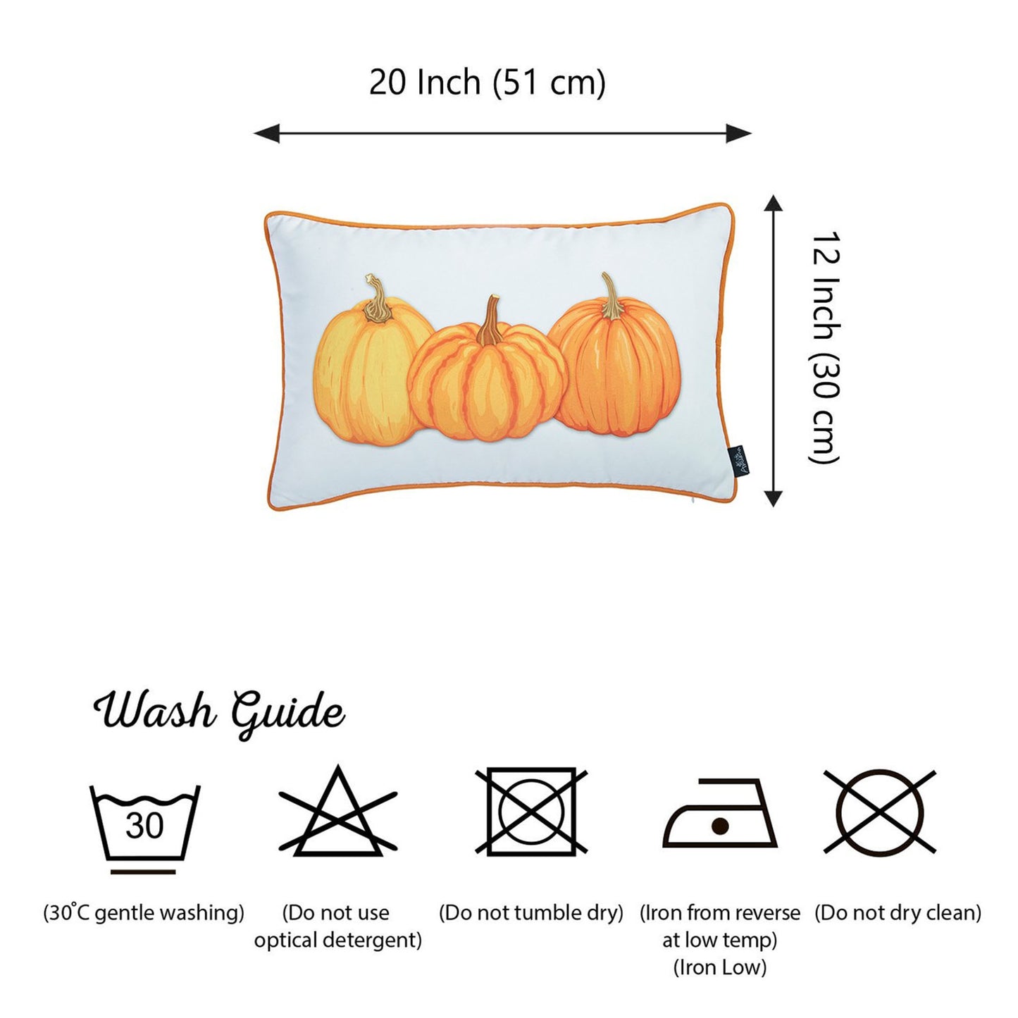 Fall Season Decorative Single Throw Pillow  Pumpkins 12" x 20" White & Orange Lumbar Thanksgiving for Couch, Bedding