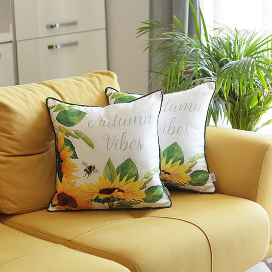 Fall Season Decorative Throw Pillow Set of 2 18" x 18" Sunflowers Lumbar for Couch, Bedding