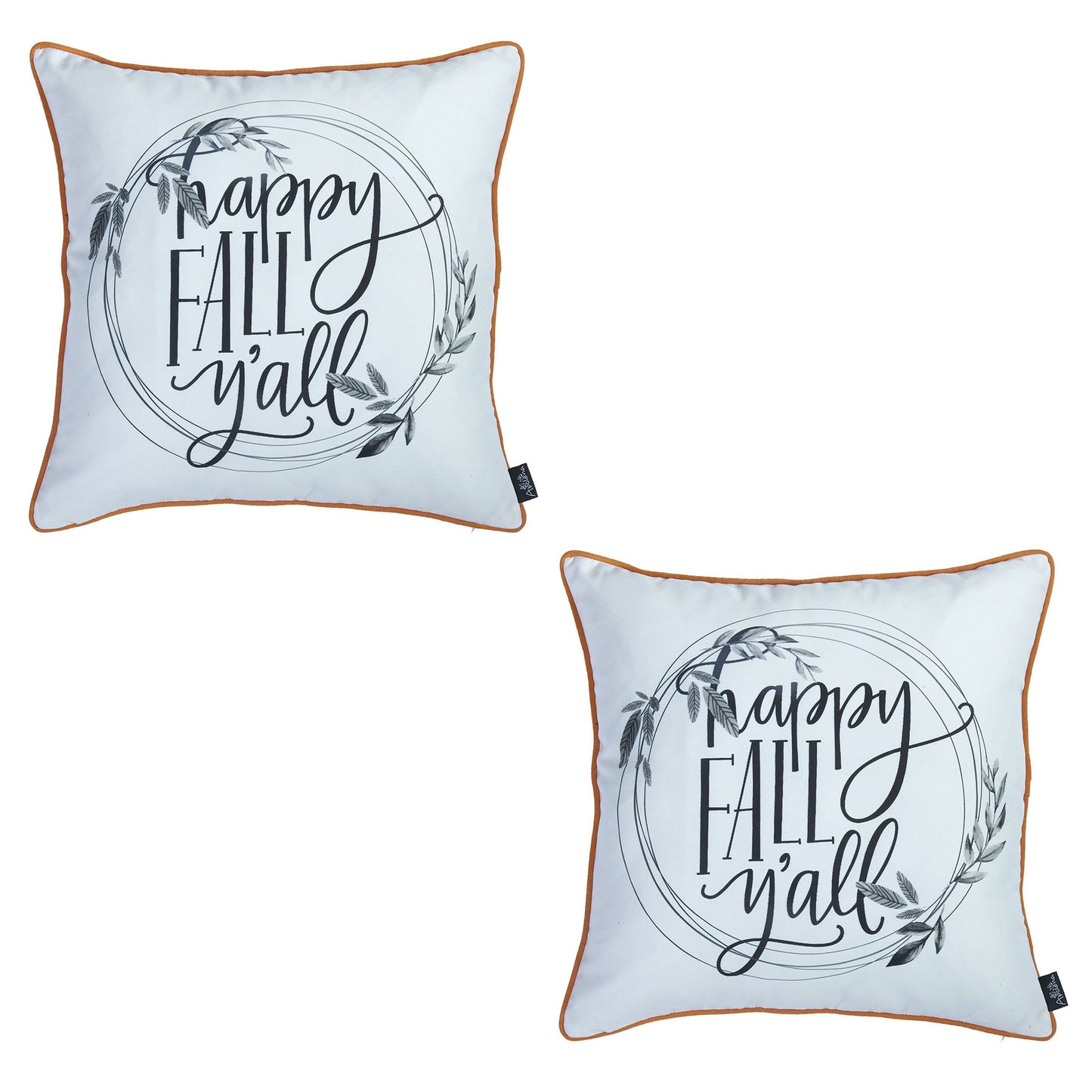 Fall Season Decorative Throw Pillow Set of 2 Quote 18" x 18" White & Orange Square Thanksgiving for Couch, Bedding