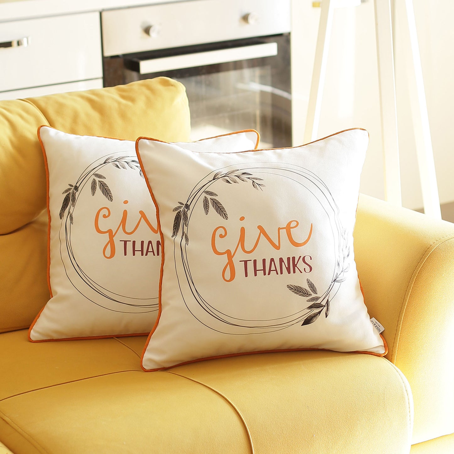 Fall Season Decorative Throw Pillow Set of 2 Quote 18" x 18" White & Orange Square Thanksgiving for Couch, Bedding