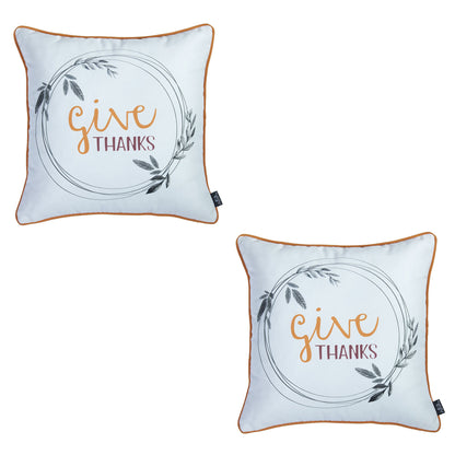 Fall Season Decorative Throw Pillow Set of 2 Quote 18" x 18" White & Orange Square Thanksgiving for Couch, Bedding