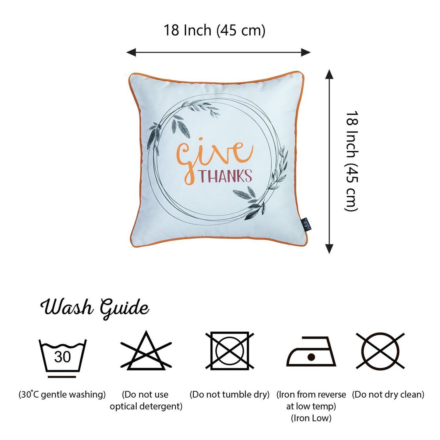 Fall Season Decorative Throw Pillow Set of 2 Quote 18" x 18" White & Orange Square Thanksgiving for Couch, Bedding