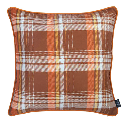 Fall Season Decorative Throw Pillow  Set of 2 Plaid & Pumpkins 18" x 18" Yellow & Orange Square Thanksgiving for Couch, Bedding