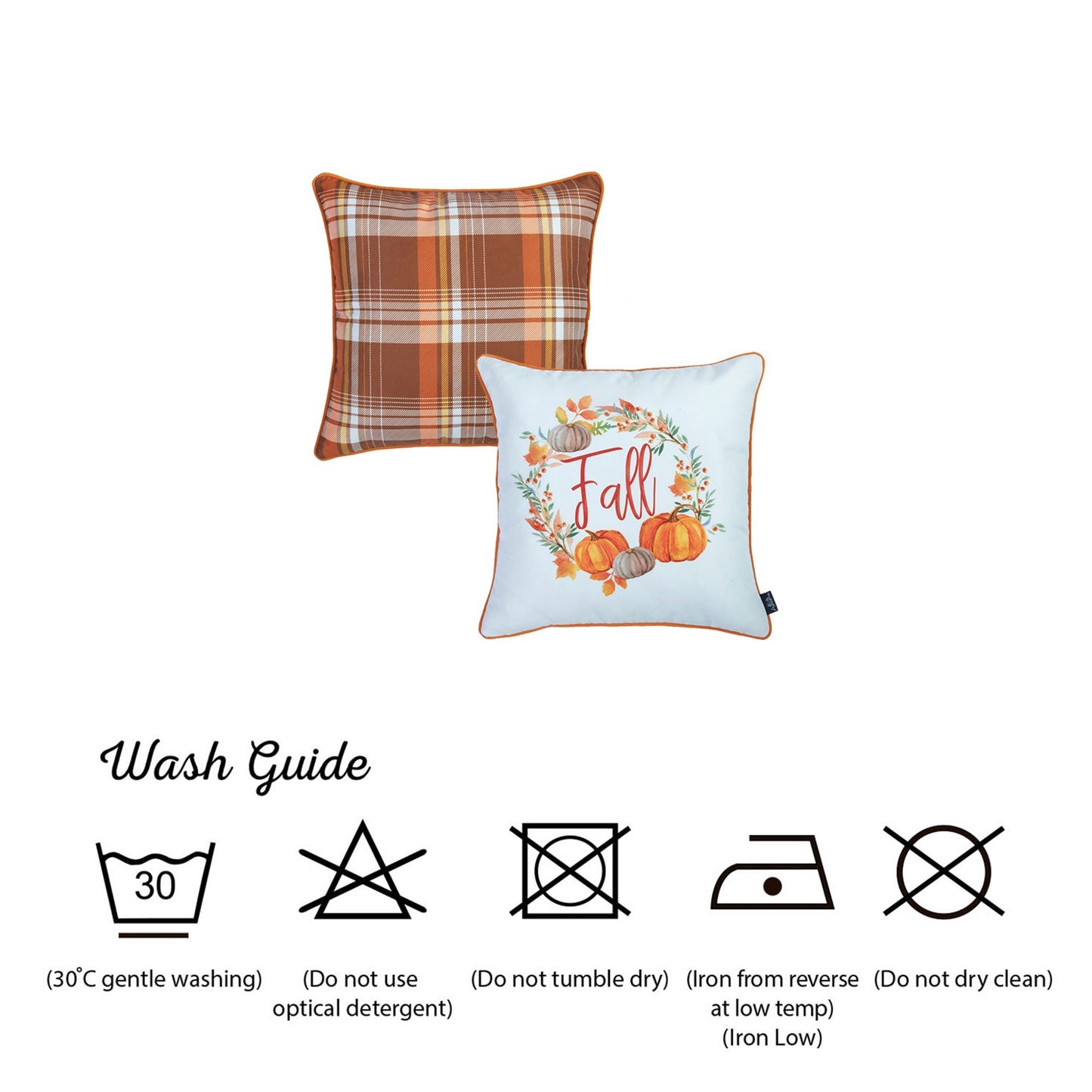 Fall Season Decorative Throw Pillow  Set of 2 Plaid & Pumpkins 18" x 18" Yellow & Orange Square Thanksgiving for Couch, Bedding