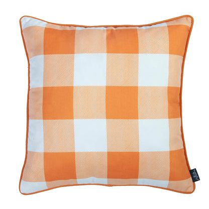 Fall Season Decorative Throw Pillow Set of 2 Plaid & Pumpkins 18" x 18" Yellow & Orange Square Thanksgiving for Couch, Bedding