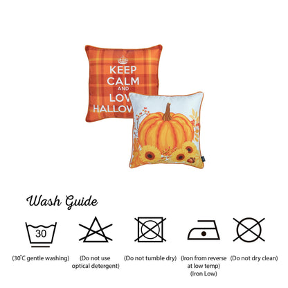 Fall Season Decorative Throw Pillow Set of 2 Halloween Quote Plaid & Pumpkin 18" x 18" Orange Square for Couch, Bedding