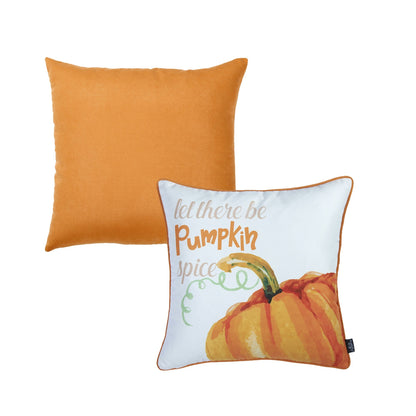 Fall Season Decorative Throw Pillow Set of 2 Pumpkin & Solid Orange 18" x 18" Square for Couch, Bedding