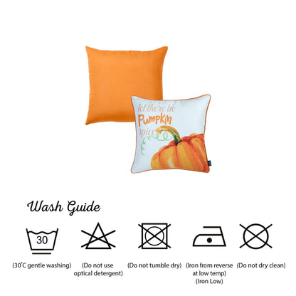 Fall Season Decorative Throw Pillow Set of 2 Pumpkin & Solid Orange 18" x 18" Square for Couch, Bedding