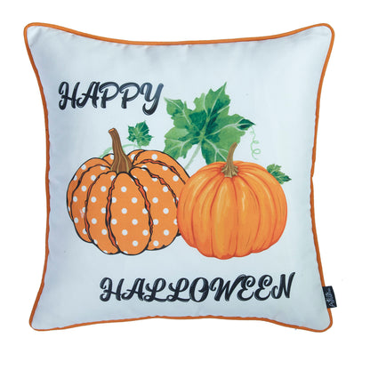 Fall Season Decorative Throw Pillow  Set of 4 Halloween Quote & Pumpkins 18" x 18" Orange & Green Square for Couch, Bedding