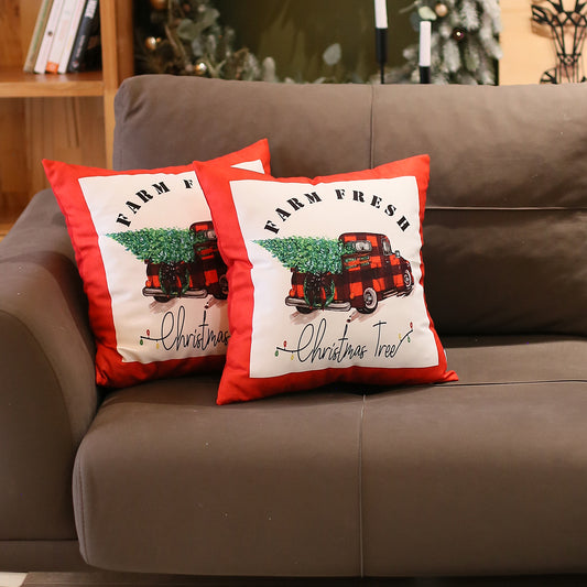 Christmas Truck Decorative Throw Pillow Set of 2 Square 18" x 18" Red & White for Couch, Bedding