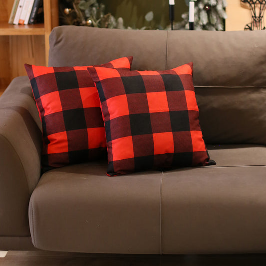 Christmas Plaid Decorative Throw Pillow Set of 2 Square 18" x 18" Red for Couch, Bedding