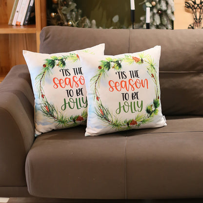 Christmas Themed Decorative Throw Pillow Set of 2 Square 18" x 18" White & Green for Couch, Bedding