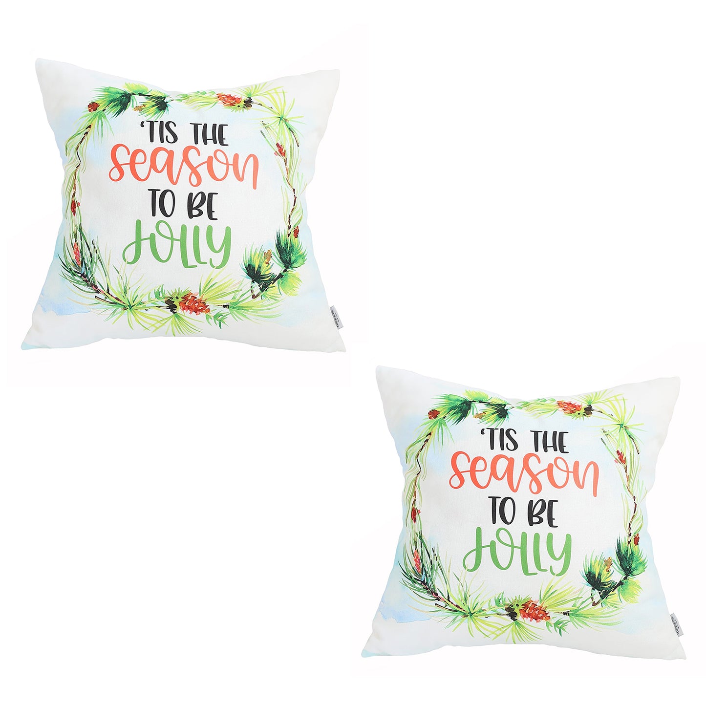 Christmas Themed Decorative Throw Pillow Set of 2 Square 18" x 18" White & Green for Couch, Bedding