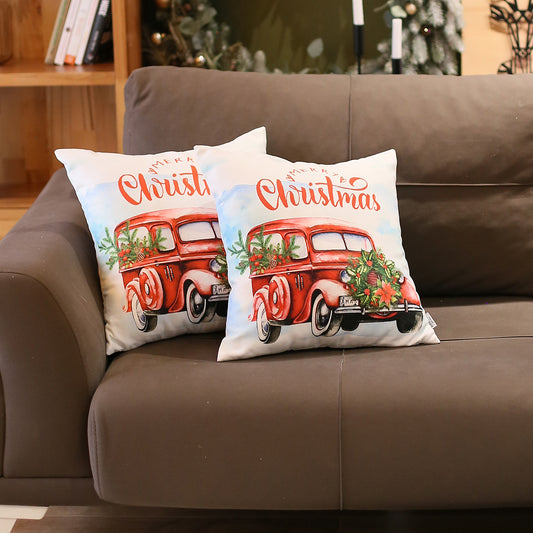 Christmas Car Decorative Throw Pillow Set of 2 Square 18" x 18" White & Red for Couch, Bedding