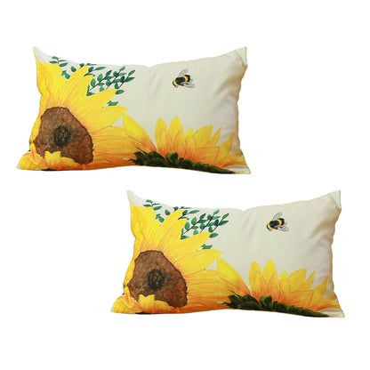 Fall Season Decorative Throw Pillow Set of 2 14" x 21" Sunflowers Lumbar for Couch, Bedding