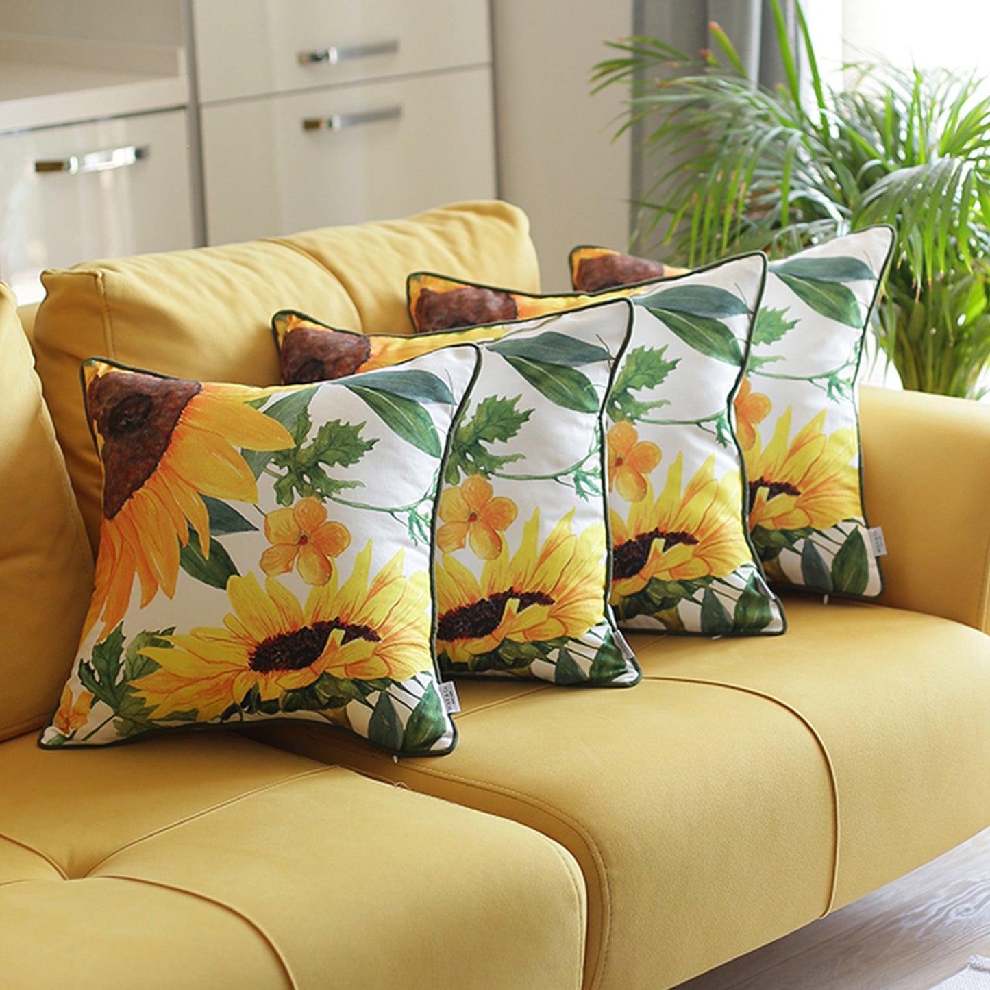 Fall Season Decorative Throw Pillow Set of 4 18" x 18" Sunflowers Lumbar for Couch, Bedding