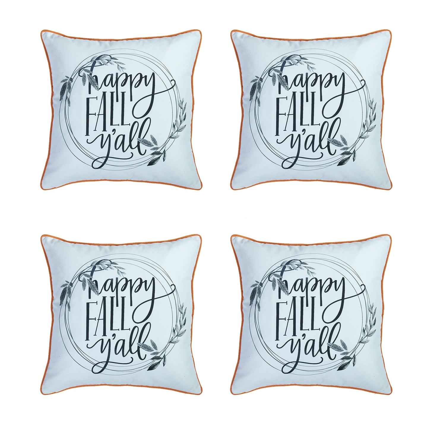 Fall Season Decorative Throw Pillow Set of 4 Quote 18" x 18" White & Orange Square Thanksgiving for Couch, Bedding