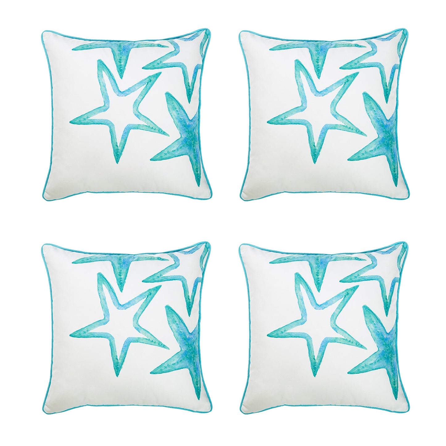 Decorative Set of 4 Nautical Coastal Throw Pillows 18" x 18" Square White & Blue