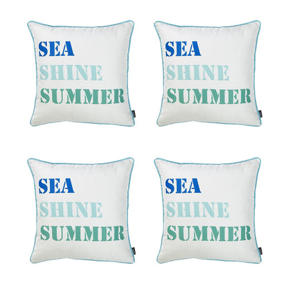 Decorative Set of 4 Nautical Coastal Throw Pillows 18" x 18" Square White & Blue