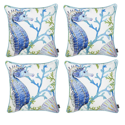 Decorative Set of 4 Nautical Coastal Throw Pillows 18" x 18" Square White & Blue